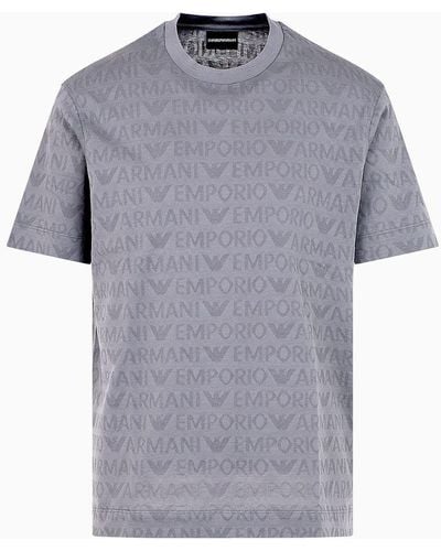 Emporio Armani T-shirt In Jersey Jacquard Lettering All Over - Grigio