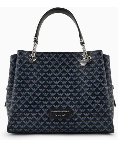 Emporio Armani Borsa A Mano Eagle All Over Con Charm Aquila - Blu