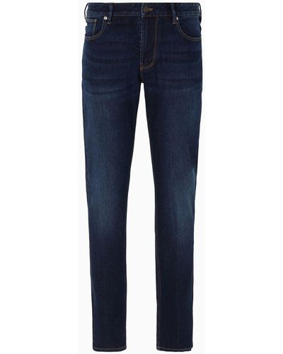 Emporio Armani J06 Slim-fit Vintage-effect Comfort-denim Jeans - Blue