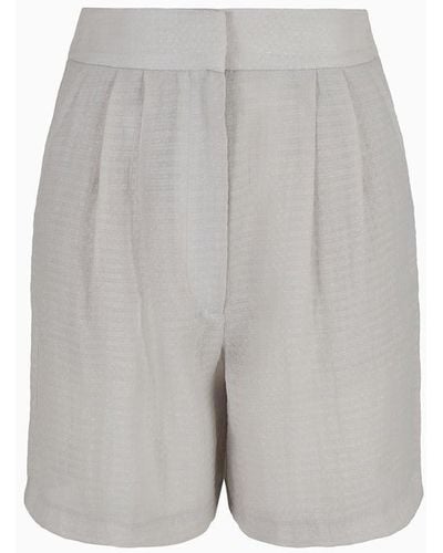 Emporio Armani Darted Bermuda Shorts In Gingham-effect Seersucker Fabric - Grey