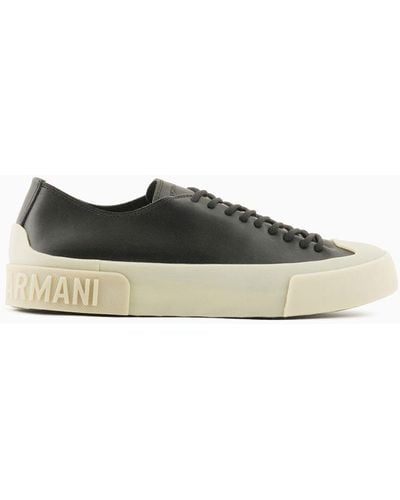 Emporio Armani Leather Sneakers With Vulcanised Soles - Black