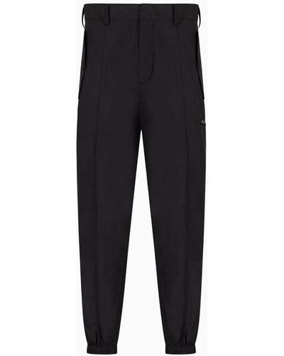 Emporio Armani Lightweight Nylon Trousers With Stretch Ankle Cuffs - Black