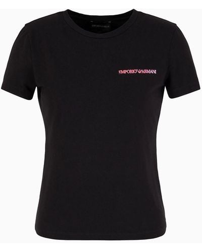 Emporio Armani Camiseta De Punto Orgánico Con Bordado Abstracto Y Logotipo Asv - Negro