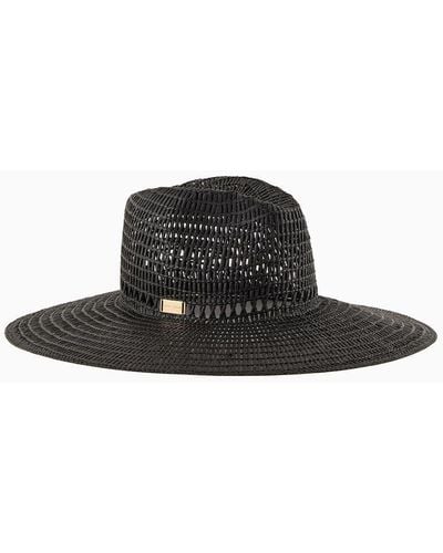 Emporio Armani Woven, Perforated Paper Yarn Wide-brimmed Hat - White