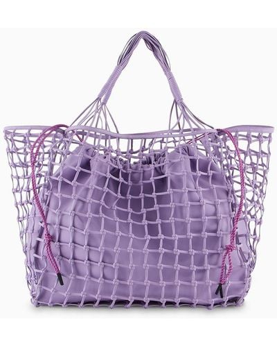 Emporio Armani Oversized Nappa Leather-effect Woven Shopper Bag - Purple