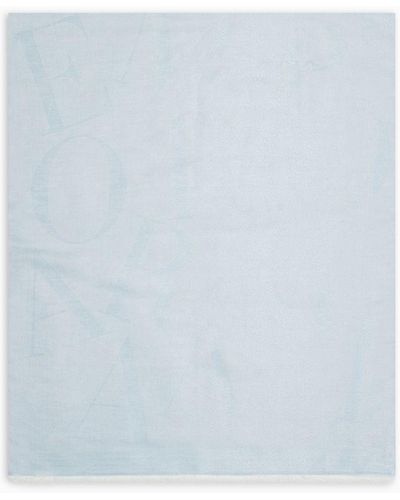 Emporio Armani Viscose And Modal Blend Stole With Jacquard Lettering - Blue