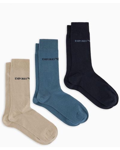 Emporio Armani 3er-pack Socken Mit Logo Von - Blau