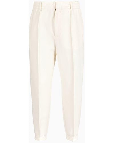 Emporio Armani Pantaloni Con Nervature E Fondo Elastico In Double Jersey - Bianco