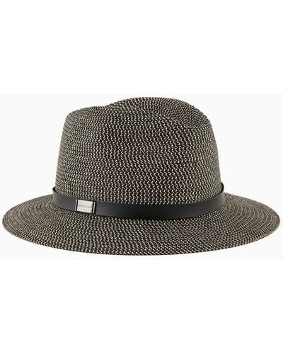 Emporio Armani Two-toned, Woven Paper-yarn Hat - Black