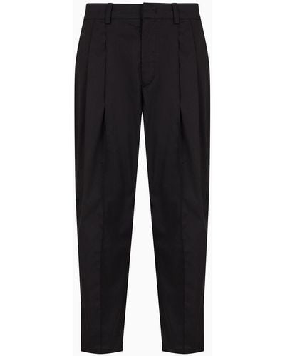 Emporio Armani Baggy Nylon-blend Twill Trousers With Darts And Ribs - Black