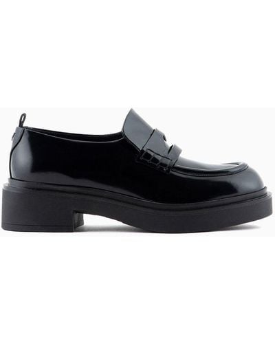 Emporio Armani Brushed-leather Chunky Loafers - Black