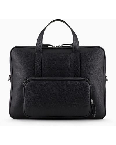 Emporio Armani Tumbled Leather Briefcase - Black