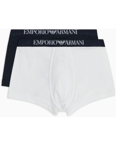 Emporio Armani Two-pack Of Ribbed Cotton Boxer Briefs With Logo Band - Blue