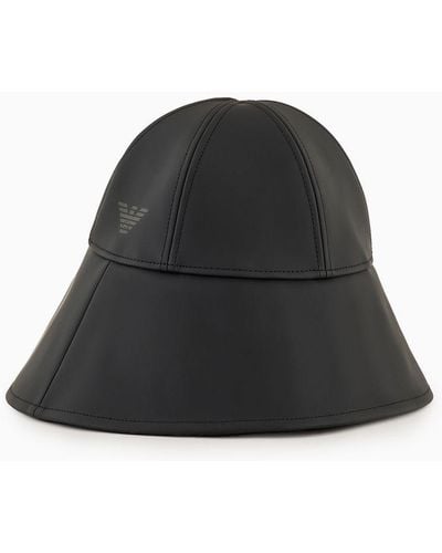 Emporio Armani Coated Nylon Cloche Hat With Ea Print - Black