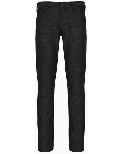 Emporio Armani J06 Slim-fit, Cotton-blend Trousers With Micro-armure Polka Dots - Black
