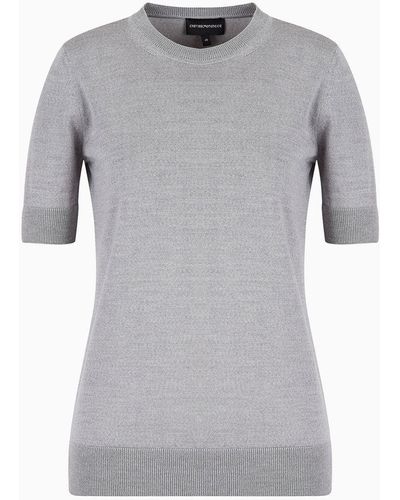 Emporio Armani Short-sleeved Sweater In Plain-knit Pure Virgin Wool - Gray