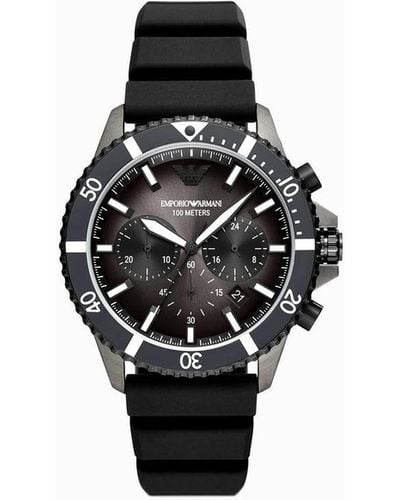 Emporio Armani Reloj Con Cronógrafo De Silicona Negra - Negro