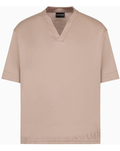 Emporio Armani Asv T-shirt In Comfort Fit Mit V-ausschnitt Aus Jersey-lyocell-mischung - Natur
