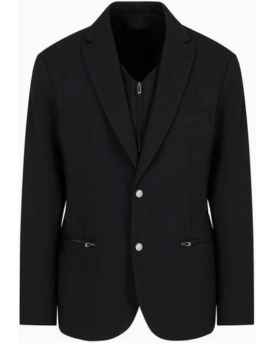 Emporio Armani Wool-blend Single-breasted Jacket With Detachable Inner Panel - Black