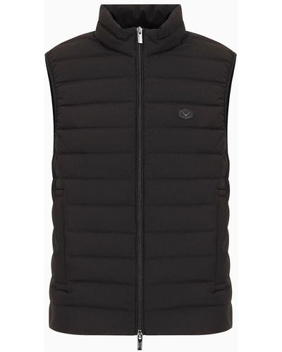 Emporio Armani Sleeveless Full-zip Down Jacket In Quilted Nylon With Eagle Logo Patch - Black