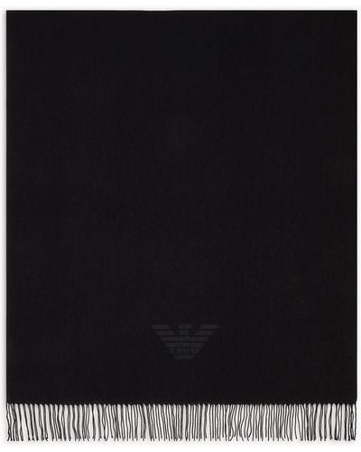 Emporio Armani Fringed Scarf With Eagle Print - Black