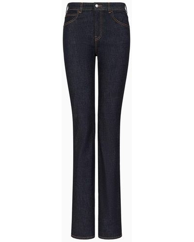 Emporio Armani Jeans J47 Medium High Waist Schlaghose In Light-stretch-denim Im Used-look - Blau