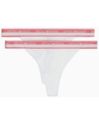 Emporio Armani Asv Two-pack Of Iconic Logo Band Organic Cotton Thongs - Pink