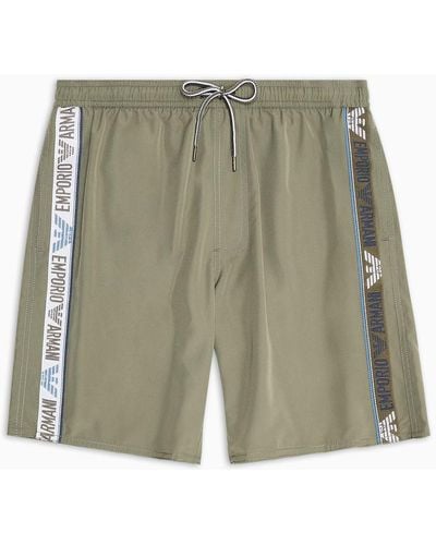 Emporio Armani Asv Recycled Fabric Boardshorts With Logotape Band - Green
