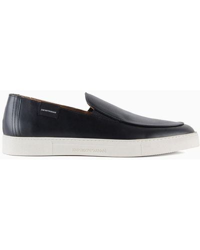 Emporio Armani Leather Slip-ons With Perforated Motif - White