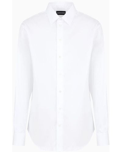 Emporio Armani Camicia In Cotone Stretch No Iron - Bianco