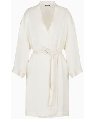 Emporio Armani Peignoir Kimono En Satin Bridal - Blanc