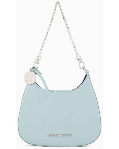 Emporio Armani Small Hobo Shoulder Bag In Patent Leather With Chain Strap - Blue
