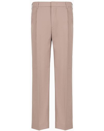 Emporio Armani Twill Chinos With Darts And A Pleat - Natural