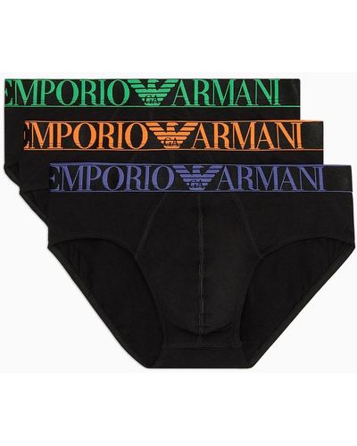Emporio Armani Lot De 3 slips En Coton Biologique Brillant Avec Bande Logo Asv - Noir