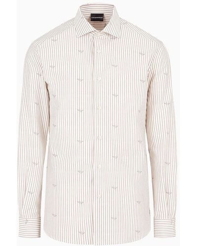 Emporio Armani Cotton Fil Coupé Shirt With Vertical Jacquard Stripes - White