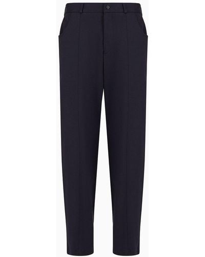 Emporio Armani Stretch Plain-knit Jersey Trousers With Ribs - Blue