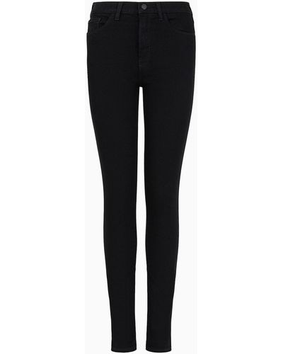 Emporio Armani J20 High-rise Super-skinny Leg Pants In Garment-dyed Fabric - Black