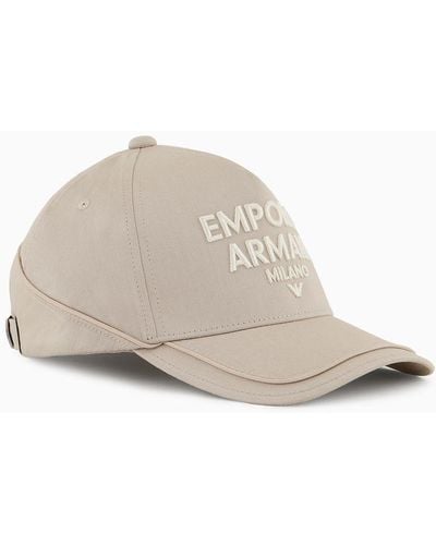 Emporio Armani Baseball Cap With Piping And Embossed Oversized Logo - Natural