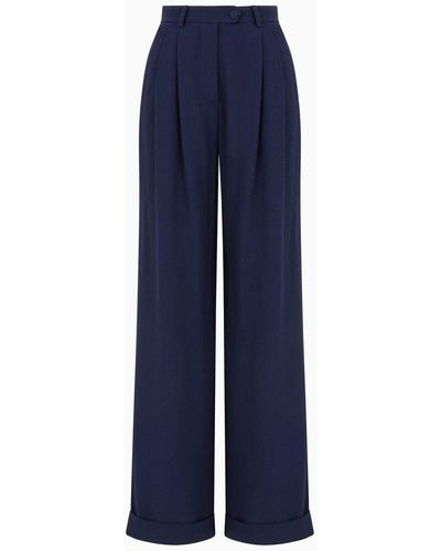 Emporio Armani Sablé Stretch Fabric Trousers With Pleats - Blue