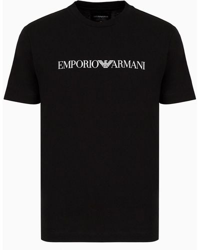 Emporio Armani T-shirt Aus Pima-jersey Mit Logo-print - Schwarz