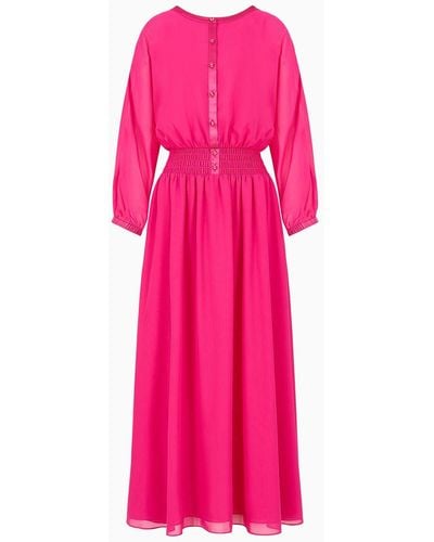 Emporio Armani Long Dress In Georgette With Gathered Waist - Pink