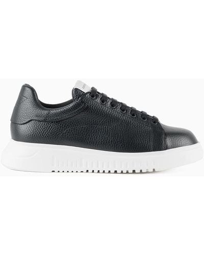 Emporio Armani Tumbled Leather Sneakers - Black