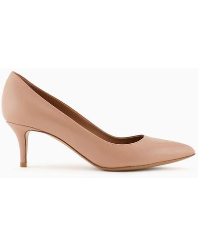 Emporio Armani Leather Court Shoes With Stiletto Heel - Natural