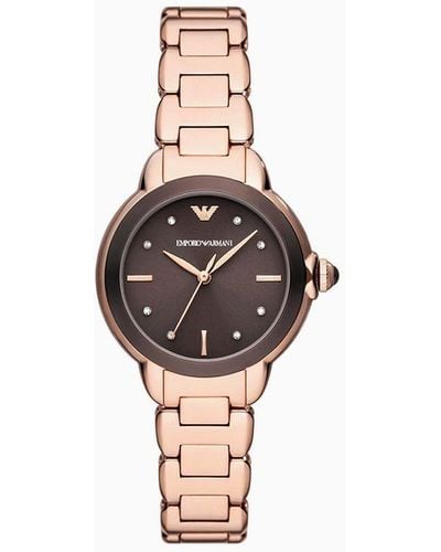 Emporio Armani Three-hand Rose Gold-tone Stainless Steel Watch - White