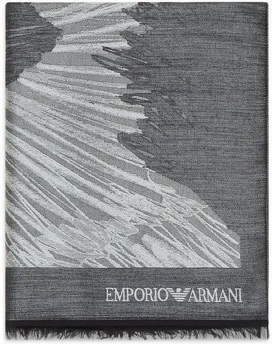 Emporio Armani Estola De Lana Virgen Con Mezcla De Modal Y Estampado De La Colección - Gris