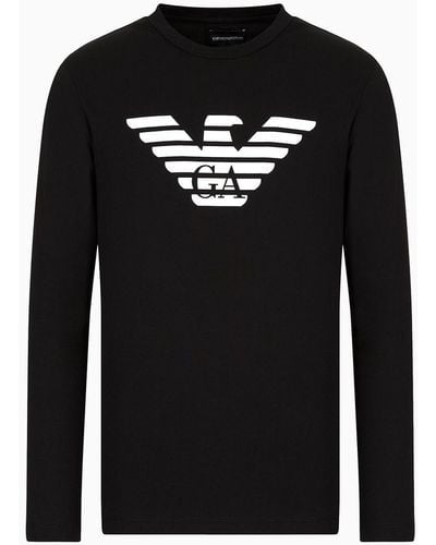 Emporio Armani Pima-jersey Jumper With Printed Logo - Black