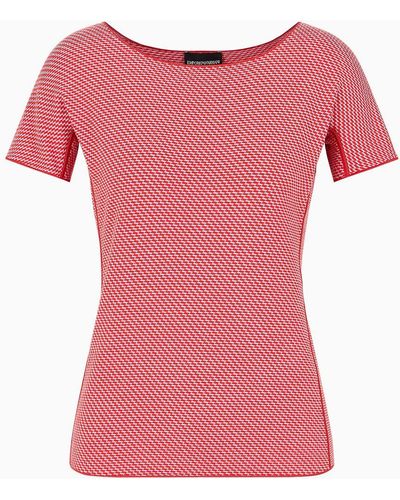 Emporio Armani Pull À Manches Courtes En Jersey Jacquard Optique - Rose