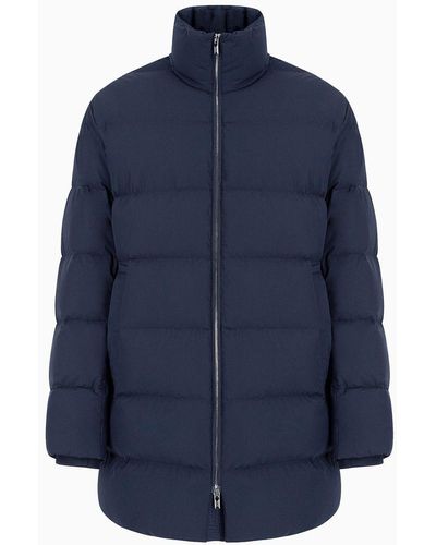 Emporio Armani Oversized, Quilted Nylon, Full-zip Puffer Jacket - Blue