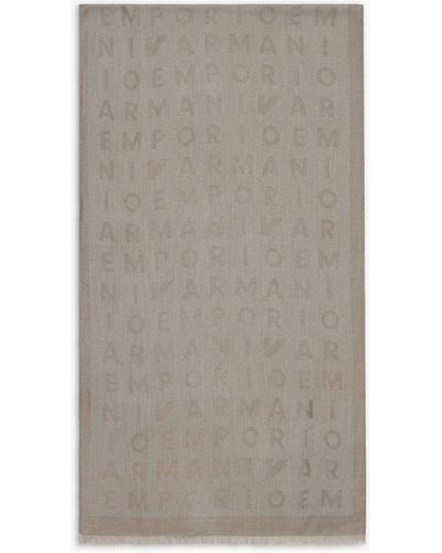 Emporio Armani Schal Aus Viskose-mischung Schriftzug In Jacquard-stoff-verarbeitung - Grau