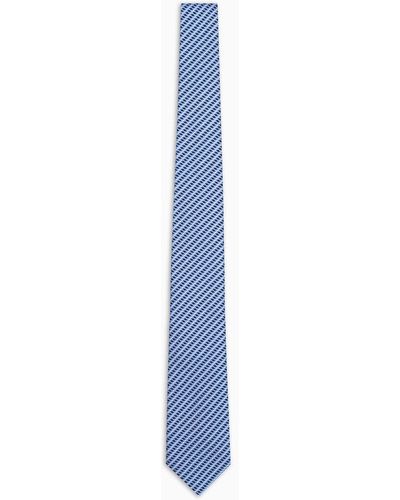 Emporio Armani Pure Silk Tie With Jacquard Op-art Motif - Blue